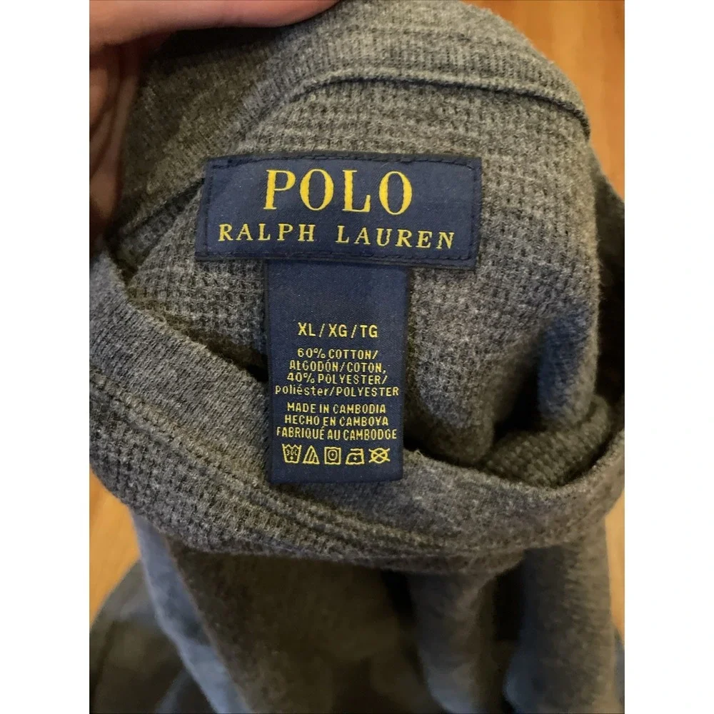 Polo Ralph Lauren Men's Waffle Knit Long Sleeve‎ Shirt Gray Size XL